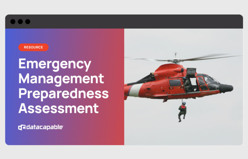Cover of the Emergency Management Preparedness Assessment showing a coast guard member descending from a helicopter.